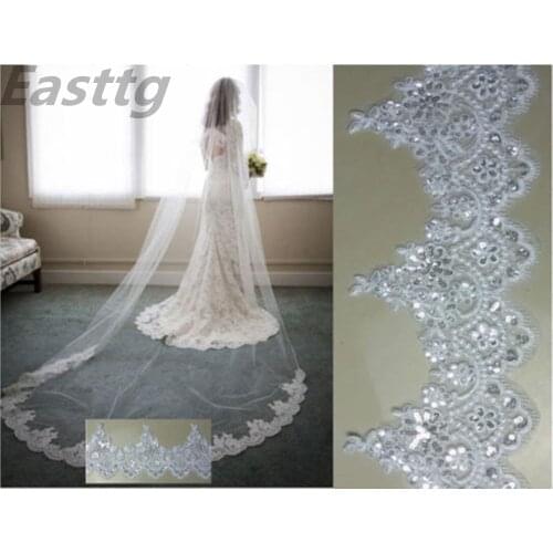 White/Ivory Real Photos High Quality 3M Cathedral Length Lace Edge Wedding veil Bridal Veils With Comb Wedding Accessories