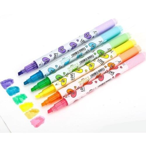 6 Colors Double Head Highlighters Marker Fluorescent Pens For Painting Drawing School Stationery Store Supplies 04433