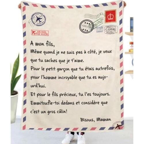 French/German/Spanish Letter Blanket To My Daughter Son Fleece Blanket Air Mail Blanket Positive Encourage and Family Love Gifts