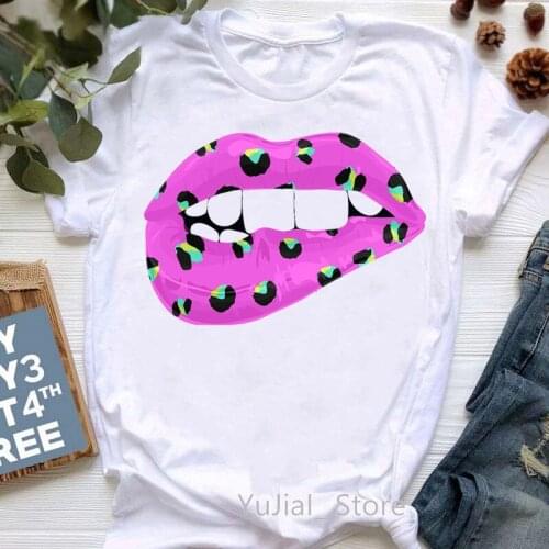 2021 Hot Sale Pink Lips Tshirt WomenS Clothing Sexy Cool White T-Shirt Femme Short Sleeve T Shirt Female Dropshipping