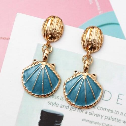 Hesiod Colorful Sea Shell Pendant Statement Dangle Drop Earrings Imitation Pearl Charm Bridal Jewelry Gift For Women