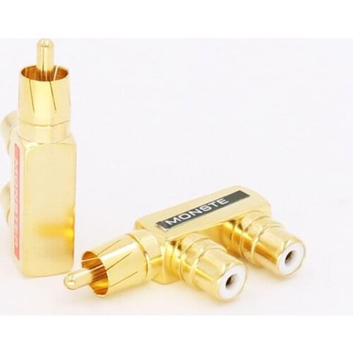 Hifi 2PCS Gold RCA AV Audio F Splitter Plug Adapter 1 Male to 2 Female