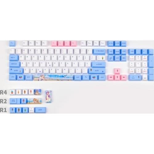 PBT Keycap Small Full Sets Mechanical Keyboard Bikini Keycaps OEM Profile Dye Subbed Blue Powder Theme Customized Keycap