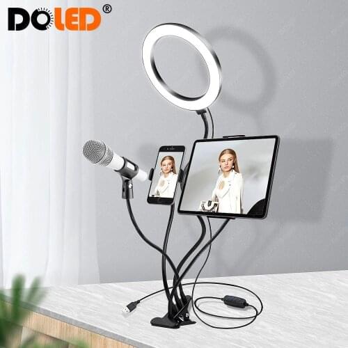 Live Stream Kit Ring Light Gooseneck Circle Lamp with Holder for Microphone Smartphone Tablet 3 lighitng modes for selfie video