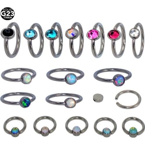 1PC 100% G23 Titanium Ear Septum Piercing Nose Ring Gem Ball BCR Piercings CBR Helix Tragus Labret Rings Piercings Body Jewelry
