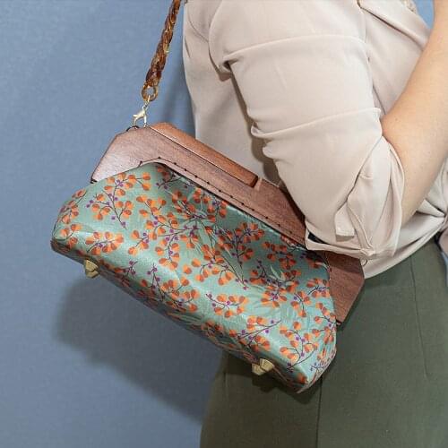 Angelatracy Finished Product Wooden Frame Printed DIY Material Kit Office Lady Kiss Lock Big Bag Wood Material Kit Women Bag