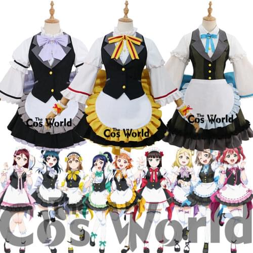 Love Live Sunshine Aqours Watanabe You Maid Apron Dress Uniform Outfit Anime Cosplay Costumes