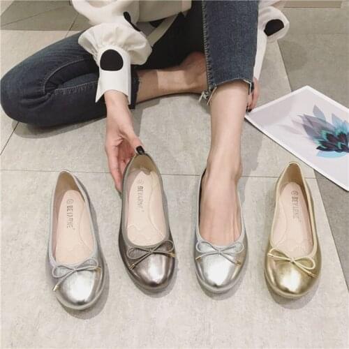 Round Toe bow-knot ballet flats woman sneakers loafers shallow slip on casual shoes women soft bottom moccasins plus size 35-41