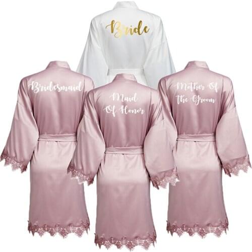 Matt Satin Lace Robe Gown Bridal Wedding Bride Robes Bridesmaid Kimono Robe Bridal Robes Mauve Bridesmaid Robes Bathrobe