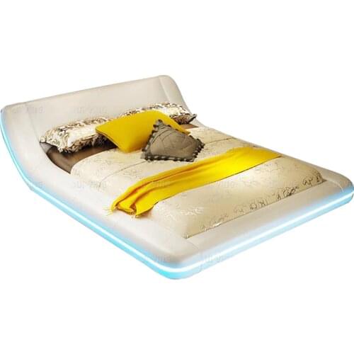 Genuine Leather multifunctional bed frame rectangle bed Nordic camas ultimate bed alterable LED light 8050