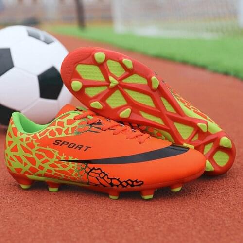Orange Printing Soccer Shoes Men Profissional Artificial Grass Football Sneakers Non-slip Spikes Soccer Sleats Men fútbol sala