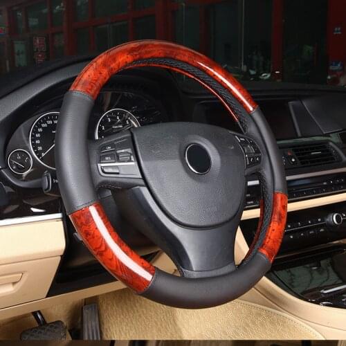 Newest Universal Deluxe Burl Wood Hyper-Flex Core Steering Wheel Cover Light Wood Grain Leather Comfortable Fits 38cm/15"