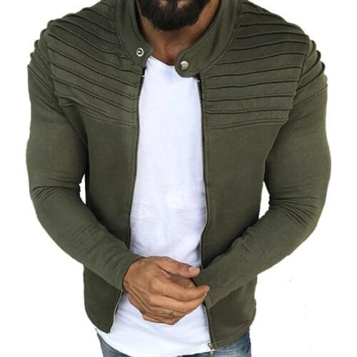 Autumn Winter New Zipper Cardigan Sweatshirt Men Stripe Pleated Patchwork Casual Slim Fit Sweatshirts Jacket Men Plus Size M-3XL