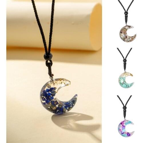 2021 New Trendy Simple Resin Necklace for Women Fahion Rope Acrylic Moon Pendant Necklace Couple Jewerlry Gift