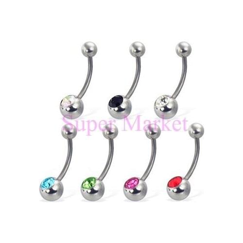Mixed Colors Navel Rings Belly Bar Crystal Gem Jewelry 14Gauge 316L Stainless Steel Free Shipping Hot Sale Fashion Body Piercing