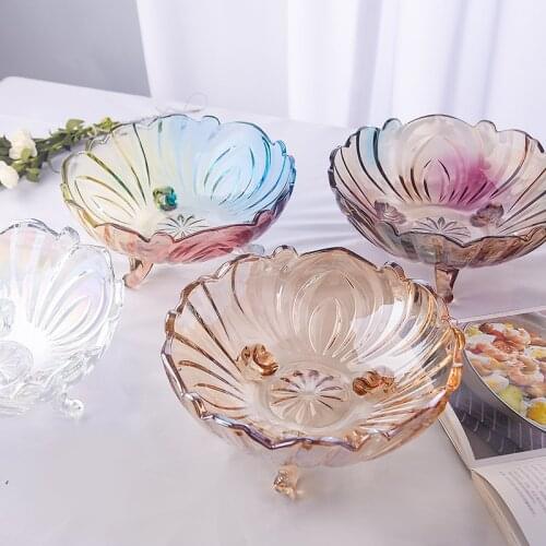 4 Colors Optional Colorful Crystal Thickened Glass Big Fruit Plate Dessert Plate Fruit Basket Color Changing Fruit Plate