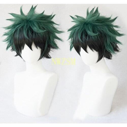 My Hero Academia Boku no Hiro Akademia Izuku Midoriya Short Green Black Ombre Heat Resistant Cosplay Costume Wig