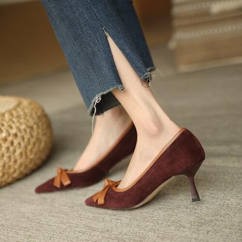 QZYERAI European Style Women Genuine Leather Shoes Fashion Sheepskin Banquet Wedding Office Women Shoes Pumps