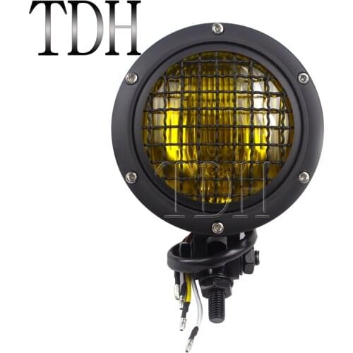 Universal Motorcycle Retro Grill Headlight Hi/Lo Beam Front Headlamp For Harley Cafe Racer Bobber Chopper