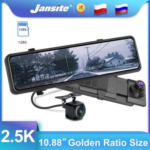 Jansite 10.88" DVR 2.5K Touch Square Screen Car Video Recorder Dual Lens Time-lapse Video Night Vision Registrar 1080P Rear Cams