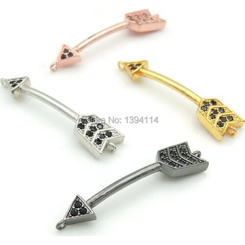 33*8*2mm Micro Pave Black CZ Arrow Arc Connectors Fit For Men And Women Making Bracelets Jewelry