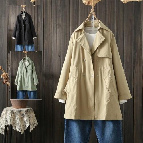 2021 Fall New Windbreaker Jacket Womens Mid-Length Korean Version Large Size Womens Double Breasted Slim Khaki Coat s853