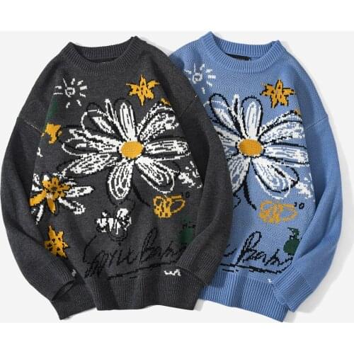 Za Harajuku Knitted Sweater Little Daisy Sweaters Stripe Knitted O-Neck Pullovers Winter Women Sweater Kawaii Clothes trf