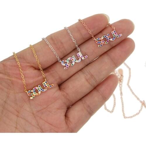 Multi color rainbow cubic zirconia cz Soul letter word necklace czize fashion women collar chain