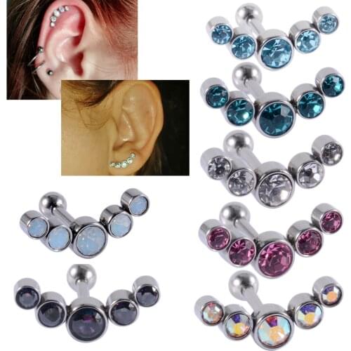 1PC Cartilage Helix Tragus Stud Earrings Ear Nail Stainless Steel Bar Piercing Crystal Body Jewelry For Gifts