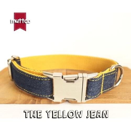 10pcs/lot MUTTCO wholesale self-design stout dog collar THE YELLOW JEAN handmade mazarine and yellow 5 sizes dog collars UDC037