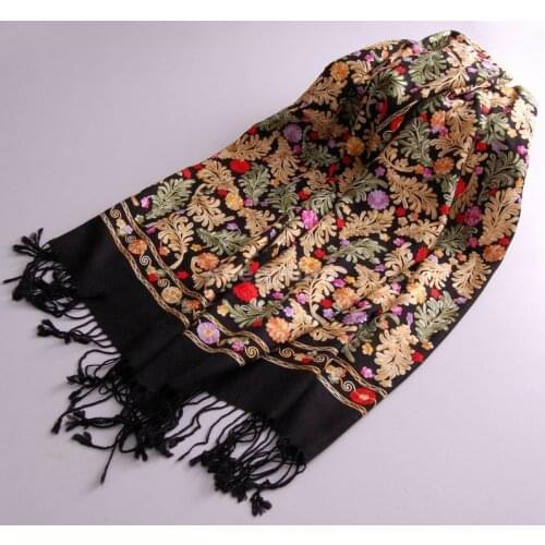 12 Designs Top Quality Ethnic Embroidery Wool Silk Shawl Vintage Pashmina Quality Long Scarf Light Warm Winter Scarf Wrap