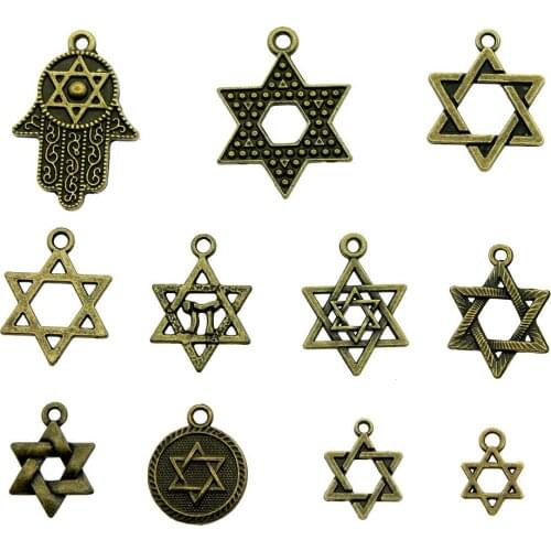 20pcs Charms Star Of David Antique Bronze Color Star Of David Charms Pendant Jewelry Star Charms For Jewelry Making