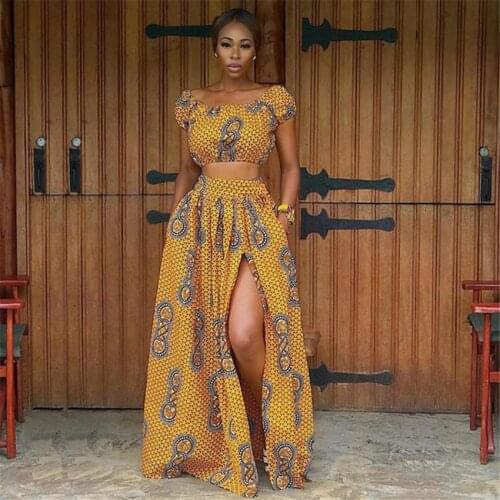2019 Summer African Dresses for Women Floral Print Dashiki Bazin Ladies Clothes Sexy Shoulder Off Robe Africaine Bohemia Skirt