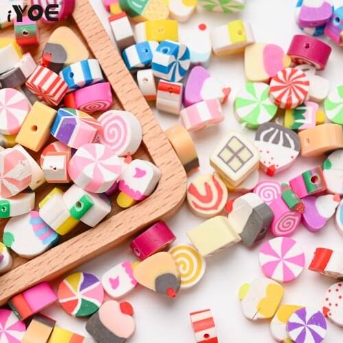 30/50/100pcs Lollipop Sweety Polymer Clay Beads Ice Cream Cake Candy Space Jewelry Beads for Making Bracelet Earring Necklace