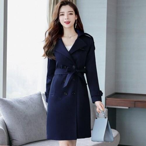 British Style OL Outerwear Female 2020 New Fashion Double Breasted Long Windbreaker Elegant Slim Fit Womens Trench Coat M-4XL