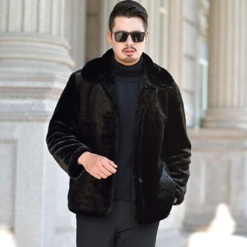 Black Autumn short faux mink leather jacket mens winter thicken warm fur leather coat men slim jackets jaqueta de couro fashion