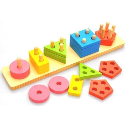 Montessori Materials Wooden Toys Geometry Shape & Colors Match Stacks Educational Toys Nesting Puzzles Funny Bricks Kids Toys