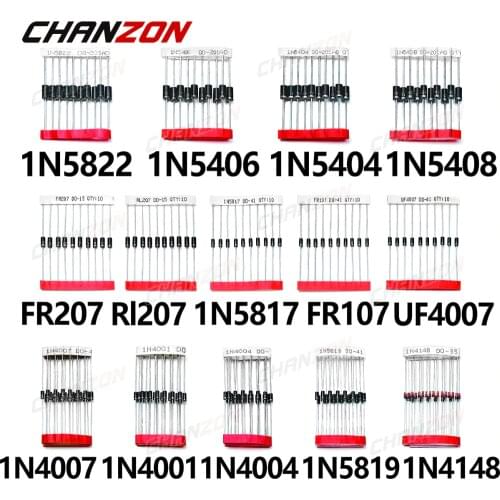 200pcs Fast Switching Schottky Diode Assorted Kit 1N4001 1N4004 1N4007 1N5408 UF4007 FR207 1N5817 1N5819 1N5822 1N4148 RL207