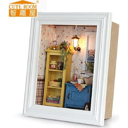 Diy Doll House Miniature Wooden Dollhouses Furniture Kit Toys for Children Photo Frame Ideas Gift Doll Houses P217