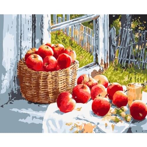 GATYZTORY DIY Painting By Numbers Apples HandPainted Oil Painting Drawing On Canvas Home Decoration Unique Gift