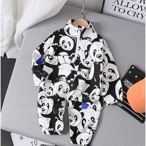 Childrens Clothing Sets Toddler Boys Cartoon Panda Casual Sweatshirts Sets 2021 New Autumn Kids Girls Fashion Long Sleeve Suits