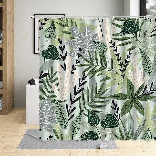 Tropical Plant Leaf Flowers Shower Curtain Green Banana Leaf Butterfly Hand Painted Bathroom With Hook Waterproof Washable Suit