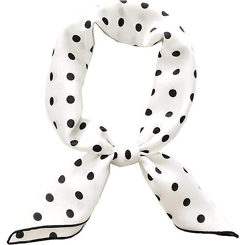Vintage Chiffon Scarf Polka Dot Square Handkerchief Satin Ribbon Scarf Set Head Neck Scarf for Women Girls Ladies Favor