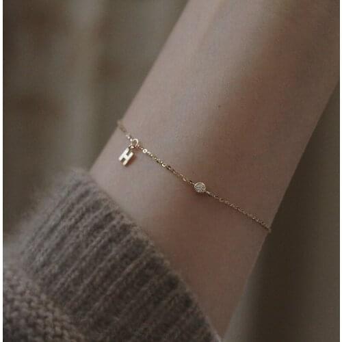 PONYKISS Trendy S925 Sterling Silver Letter H Zircon 14K Gold Bracelets For Women Punk Fine Jewlry Delicate Gift Drop Shipping