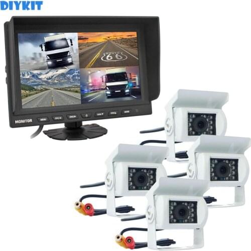 DIYKIT 9 Inch Split Quad Display Rear View Monitor Car Monitor + 4 x CCD IR Night Vision Rear View Car Camera for Car Truck Bus