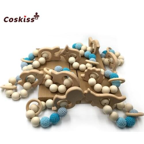 Crochet Bead Teething Ring Set Untreated Beech Teether with Organic Wood Animal Toy Wood Bracelet Baby Wooden Teether Bangle