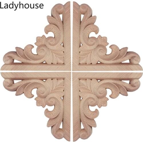 10PCS 6/8/10cm Woodcarving Corner Decal Wood Statues Crafts Appliques Frame Door Furniture Woodcarving Sculptures Home Decor