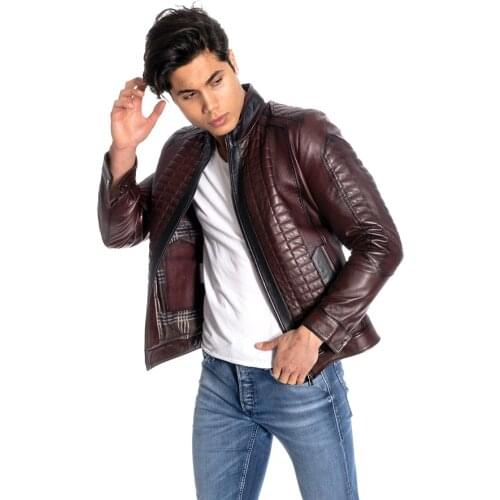 Genuine Soft Leather Handmade Burgundy Man Jacket Biker Style High Quality Lambskin Metal Zipper Autumn Gift For Valentines Day