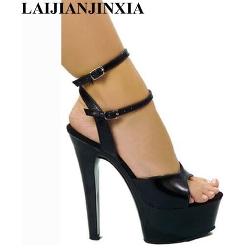 New 15 cm of the lacquer that bake shoes, super stilettos, transparent hollow out sandals of Rome Fish mouth Dance Shoes