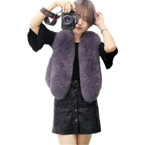 2020 New Lady Trendy Winter Faux fox Fur Coats Womens Fur Vest Sleeveless Bottoming Slim Warm Splitted Korean Female Outerwear